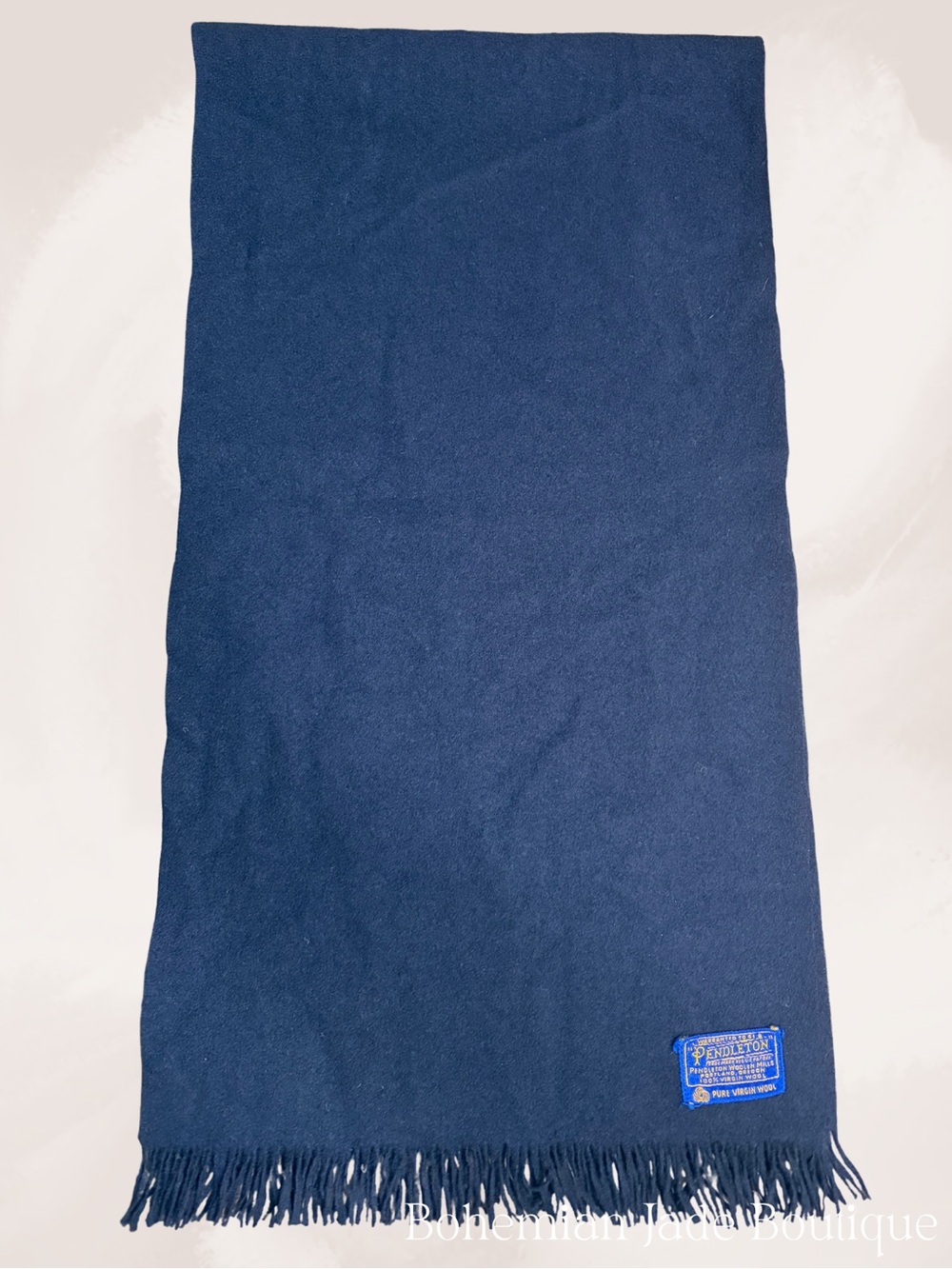Pendleton Pure Virgin Wool Navy Fringe Scarf Made in USA Authentic